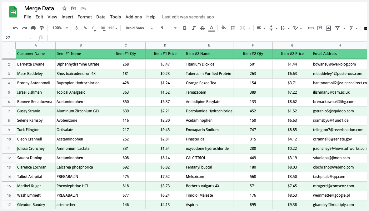 Invoice Data in Google Sheets